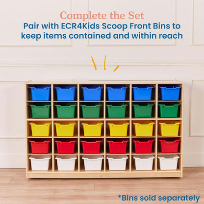 Ecr4kids 30 Cubby Mobile Tray Storage Cabinet In Natural Wood
