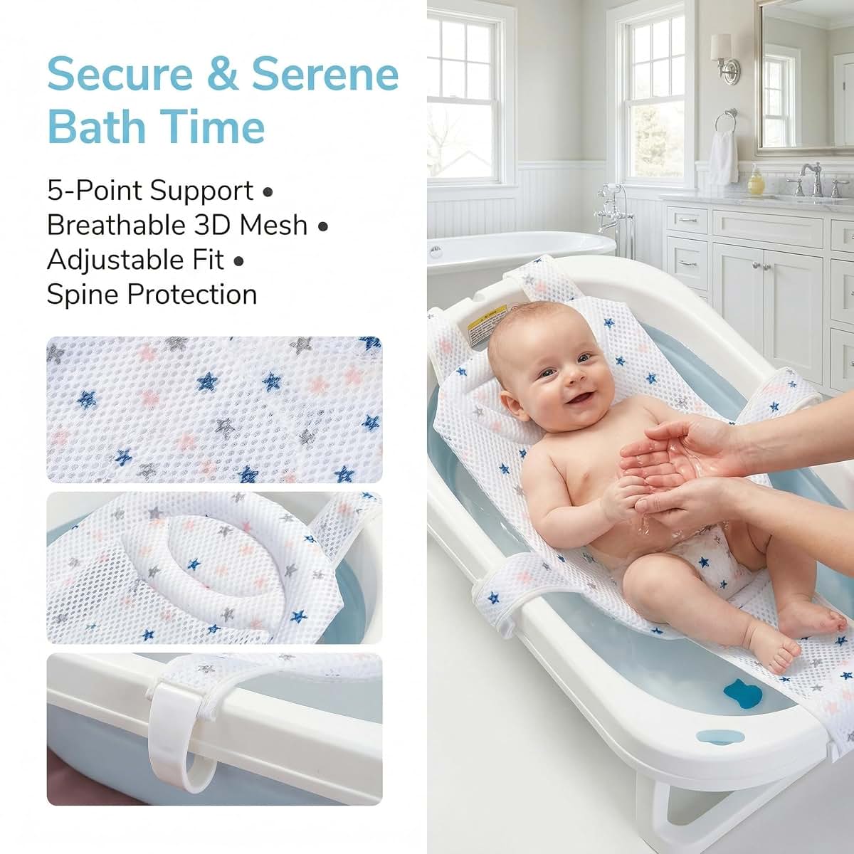 Adjustable Mesh Bath Support Seat for Newborns and Infants