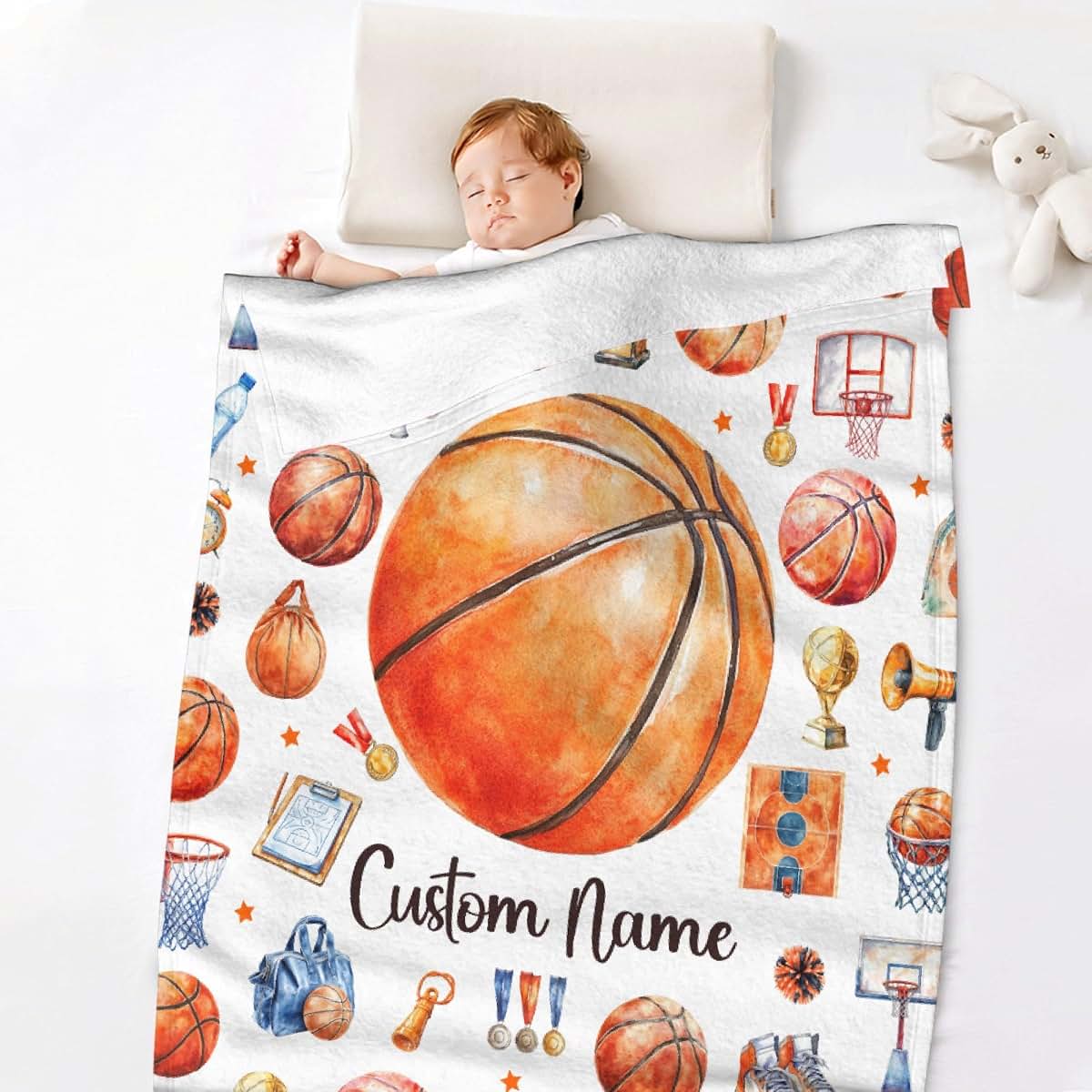 WHISKEYBLANKET Custom Basketball Blanket,Personalized Baby Basketball Blanket,Soft Cozy Personalized Baby Gifts for (photo 2)
