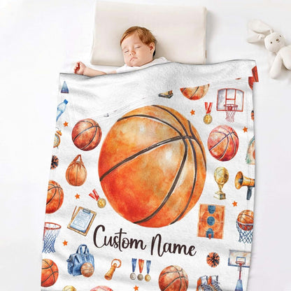 WHISKEYBLANKET Custom Basketball Blanket,Personalized Baby Basketball Blanket,Soft Cozy Personalized Baby Gifts for (photo 2)