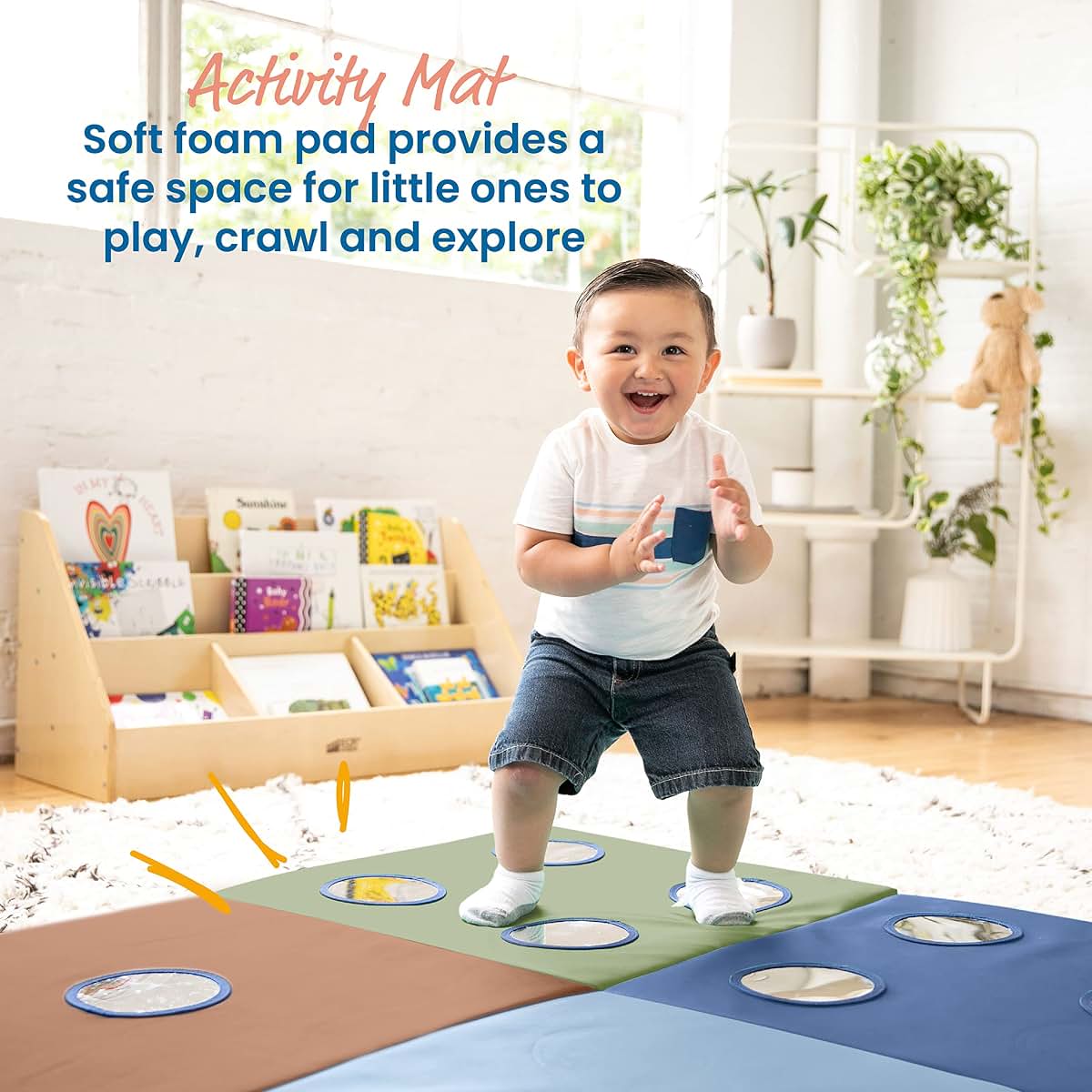 ECR4Kids SoftZone 123 Look at Me Activity Mat with Mirrors, Folding Playmat, Earthtone (photo 3)