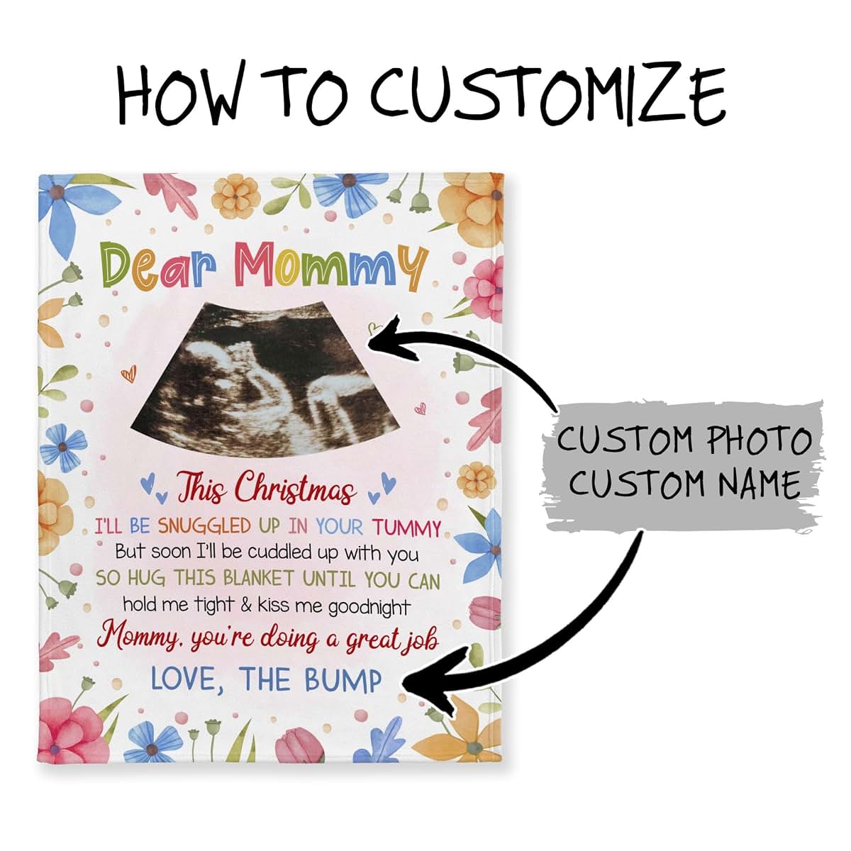 LovelyGifts99 Personalized Dear Mommy Blanket from Baby Bump, This Christmas I'll Be Snuggled Up in Your Tummy Blanket (photo 2)
