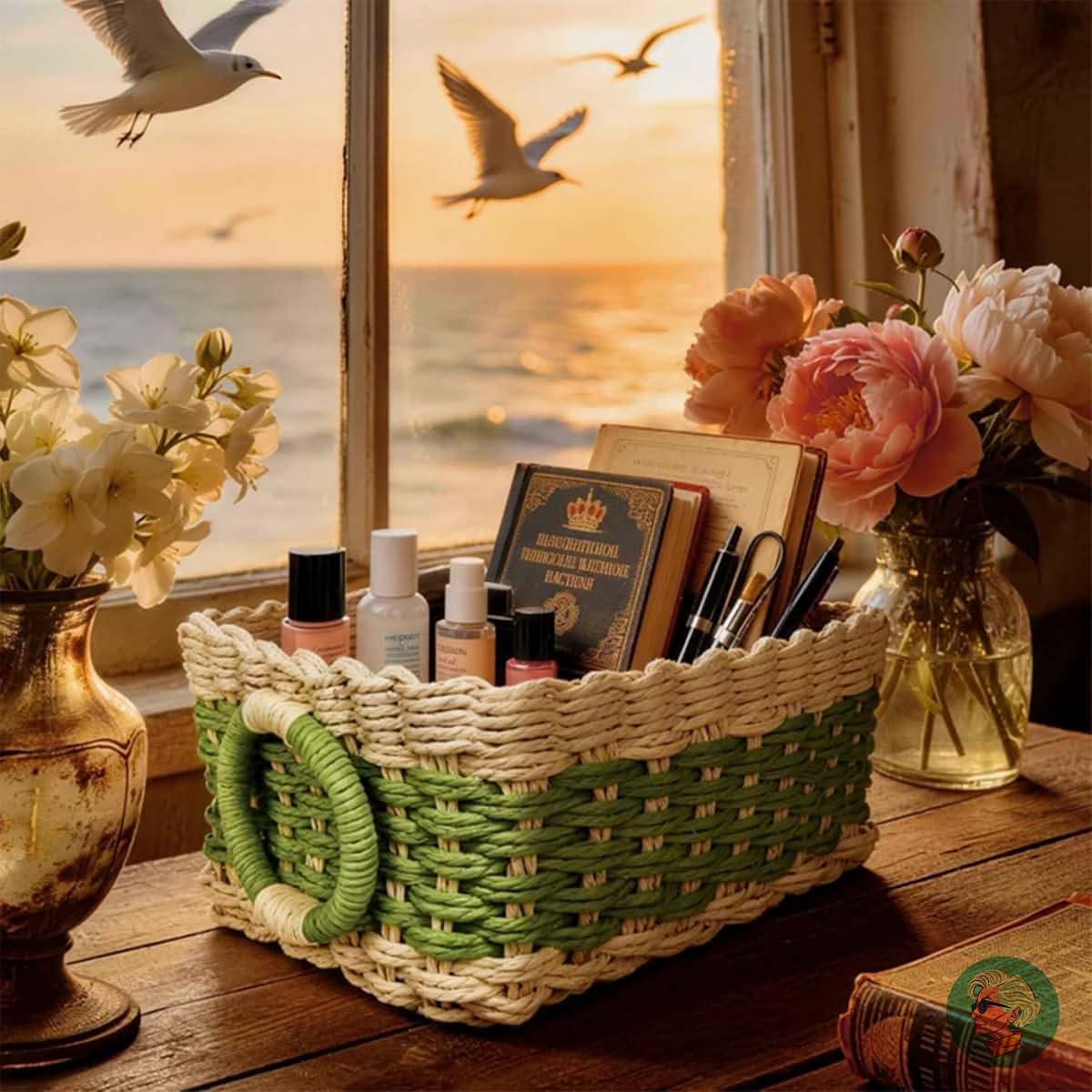 Modern Granny 2-Toned Recycled Paper Rope Storage Baskets Set of 3 Boho Organizer Bins