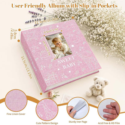 Early Minds Baby Photo Album 600 Pockets Linen Memory Book