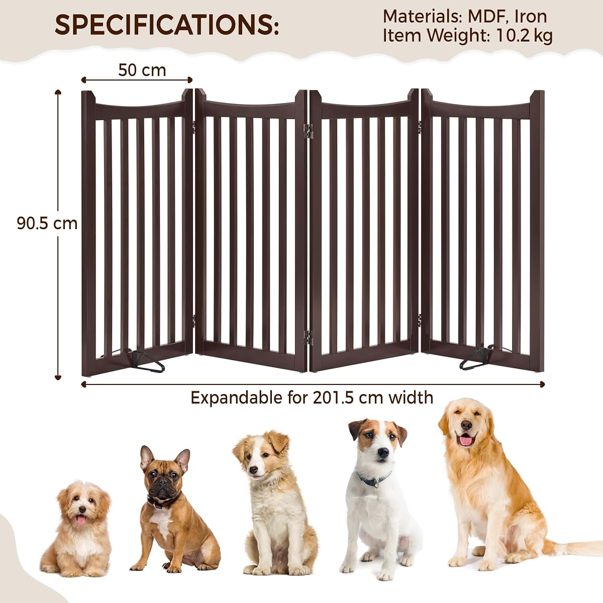 BabyOneStop Wooden Pet Gate 4-Panel Freestanding Espresso Barrier