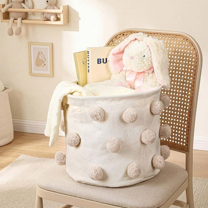 Acellegic Pom Pom Basket Canvas Storage Organizer for Nursery
