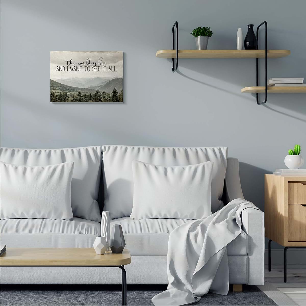 Stupell Industries See It All Phrase Forest Tree Mountain Range Canvas Wall Art by Anne Bailey, 20x16 Inches