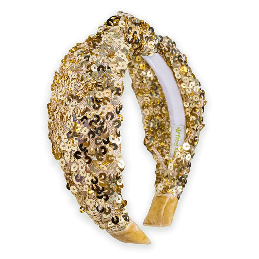 FROG SAC Sequin Knot Headband for Girls - Gold Knotted Head Bands for Kids, Sparkly Little Girl Headbands, Cute Tween