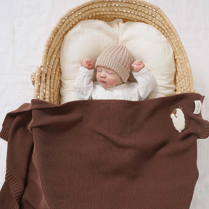 Knit Cotton Baby Blanket with Lamb Pattern for Newborns