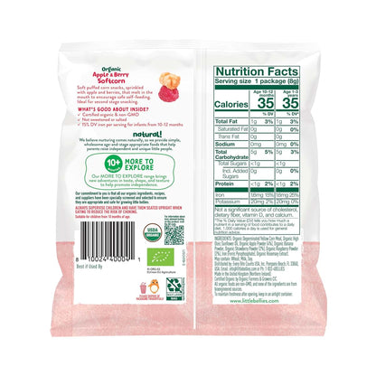 Little Bellies Organic Softcorn Variety Pack, Apple & Berry and Banana, 18 x 0.28 oz Packs