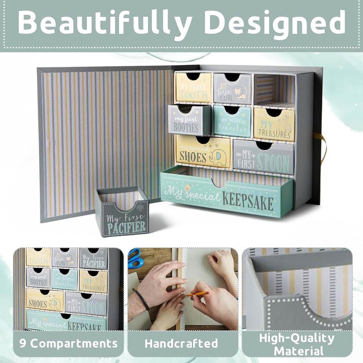 Votum Baby Keepsake Box, Moon & Stars, 9 Compartments, Memory Box (photo 2)