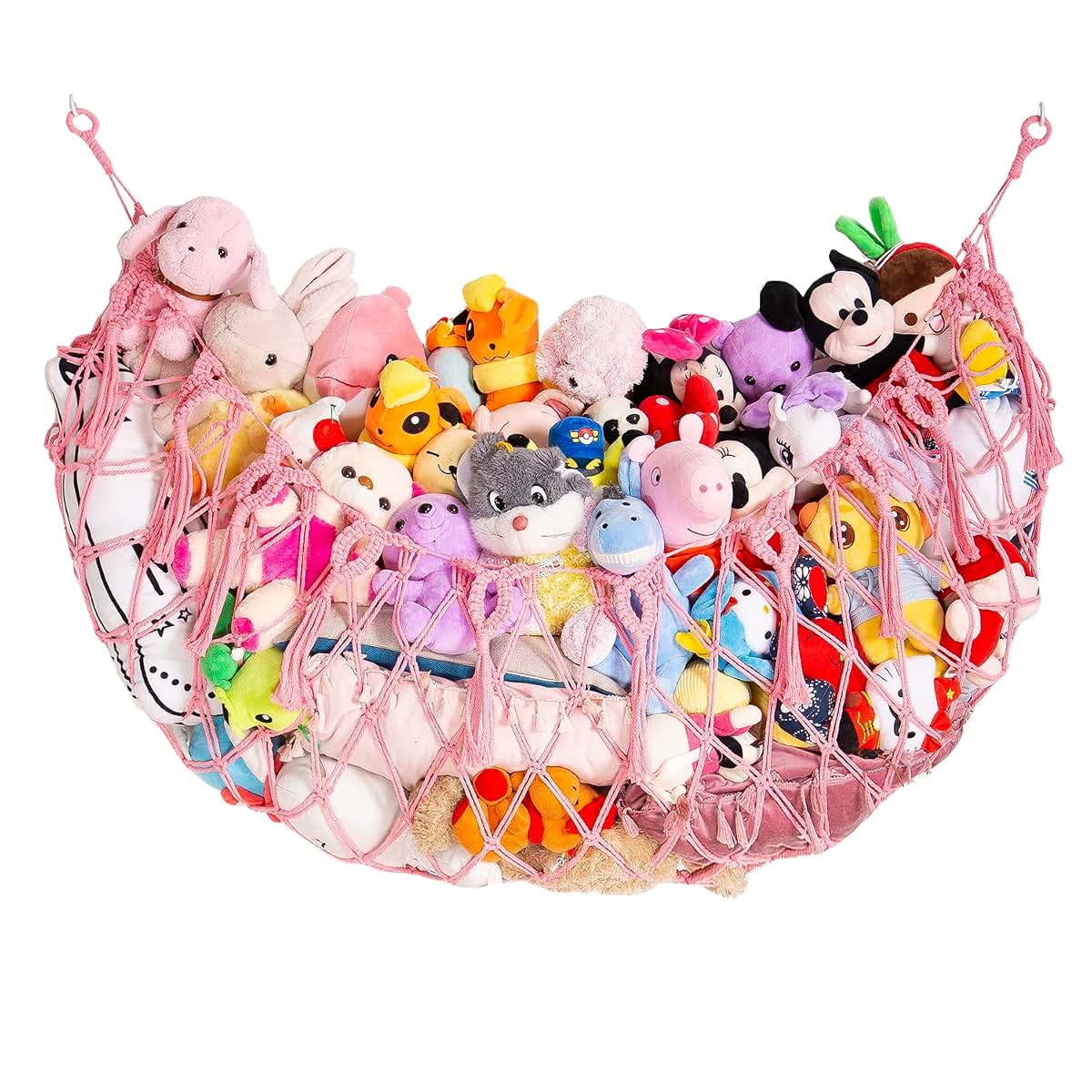 BabyOneStop Macrame Stuffed Animal Hammock Wall Hanging Net for Nursery and Playroom Storage, Pink