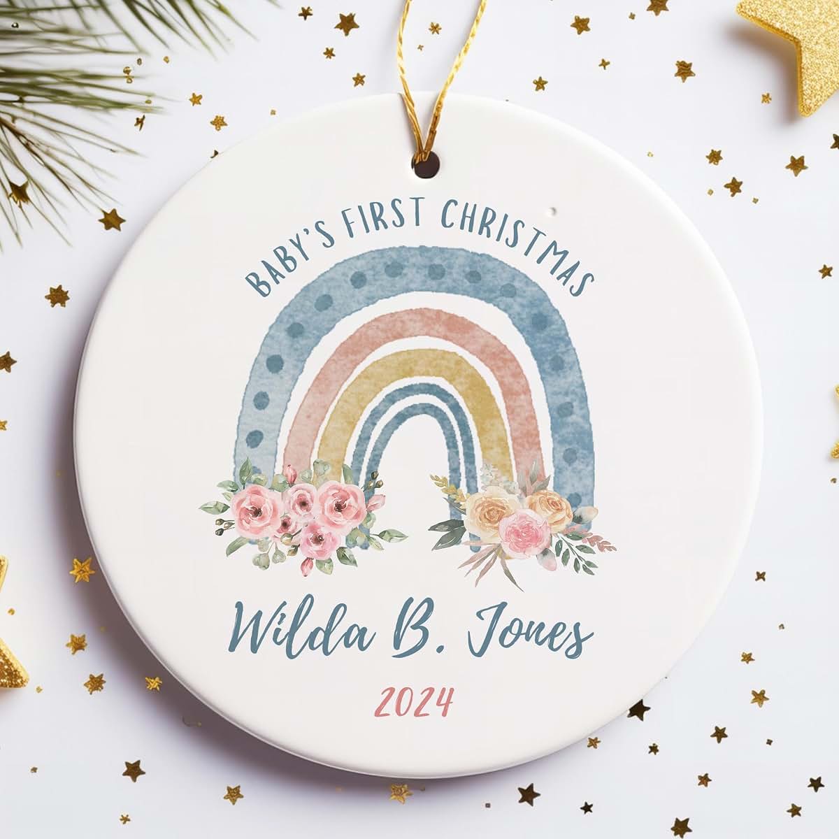 Haqco Personalized Baby’s First Christmas Ornament, Custom Ceramic Keepsake