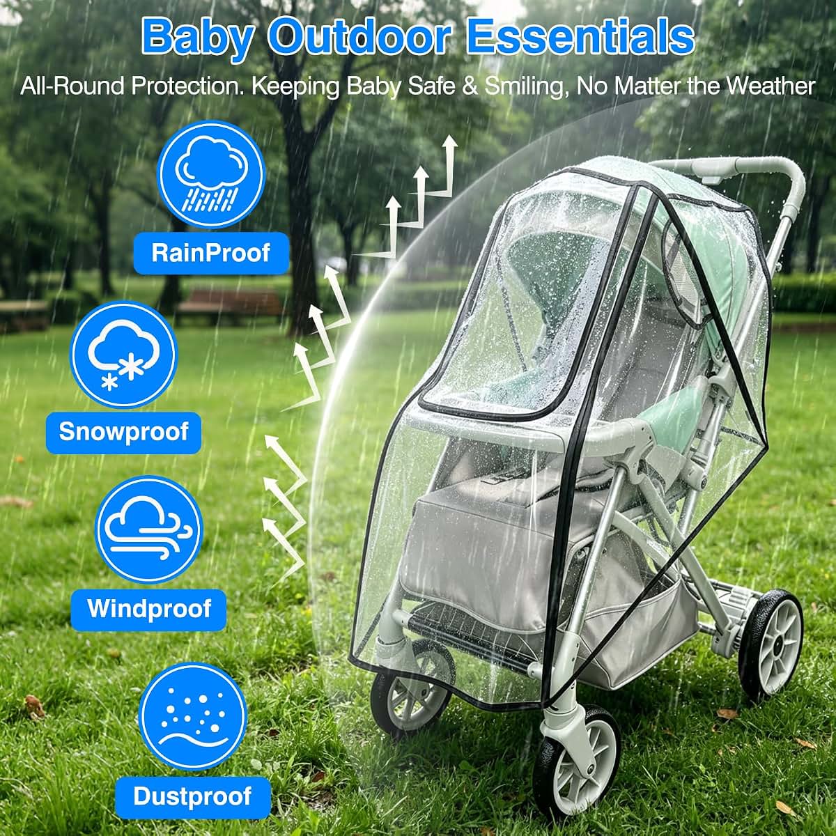 TUPI Stroller Rain Cover with Universal Fit and Clear View