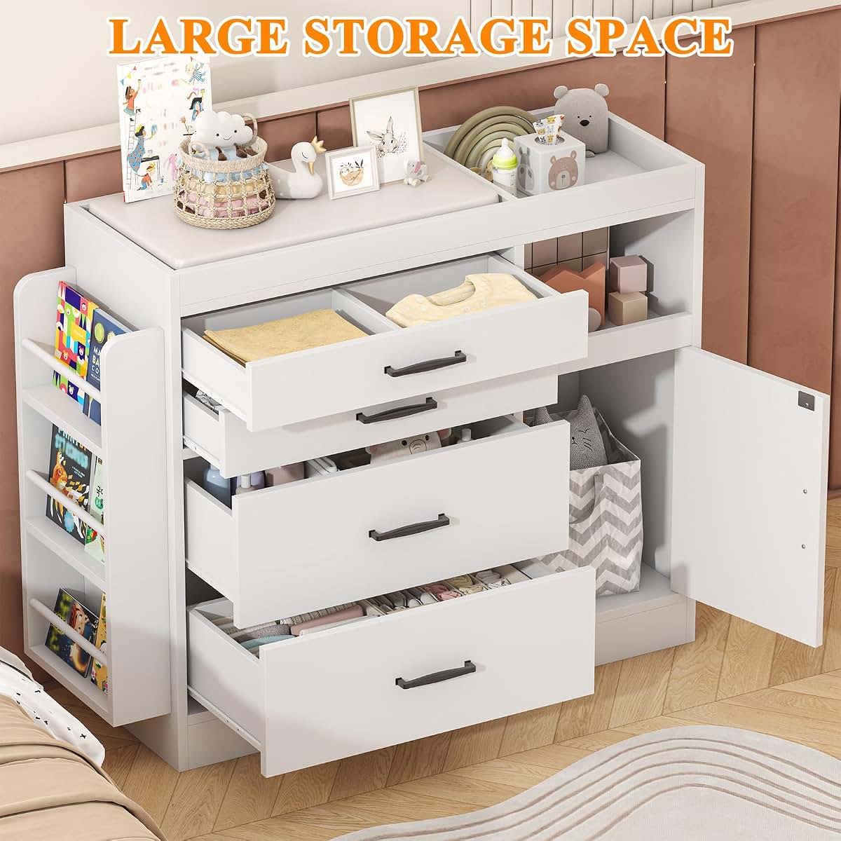 Bigbiglife Changing Table Dresser with 4 Drawers and Storage Shelves