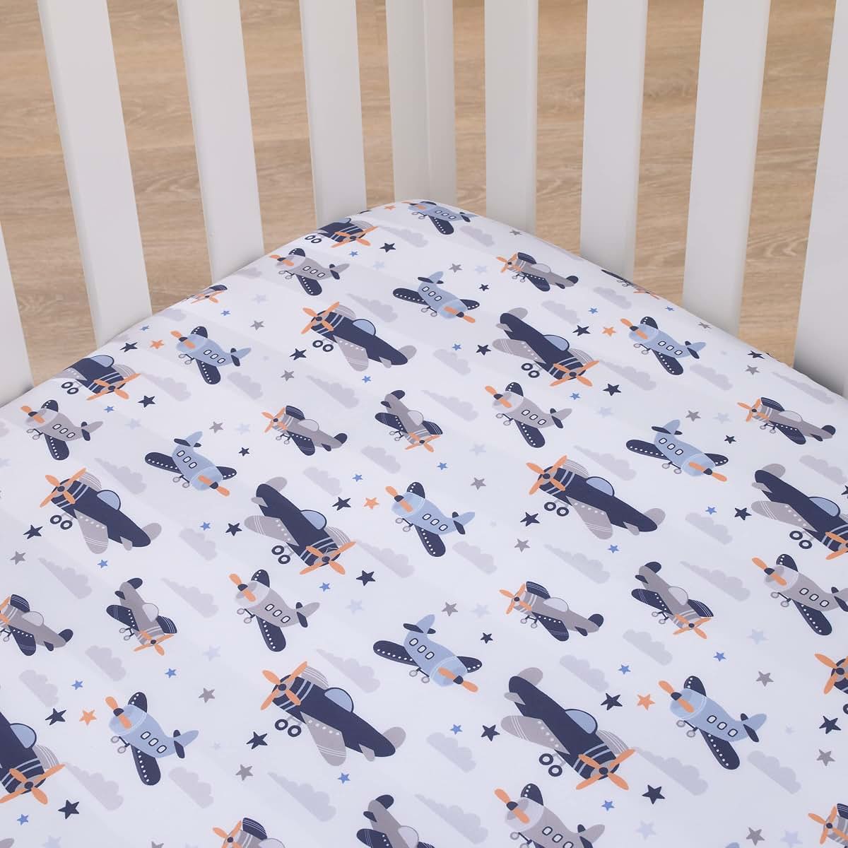 Little Love by NoJo Soar High Little One Fitted Crib Sheet with Airplane Print