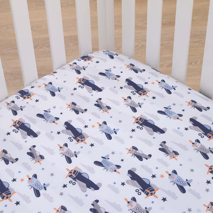 Little Love by NoJo Soar High Little One Fitted Crib Sheet with Airplane Print