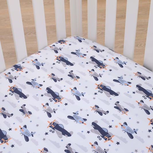 Little Love by NoJo Soar High Little One Fitted Crib Sheet with Airplane Print