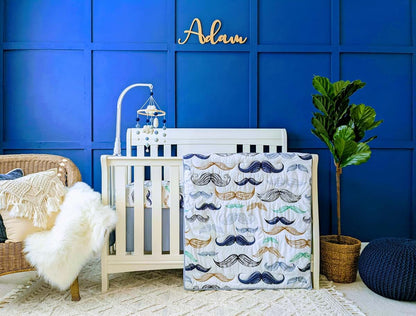 Noisy Mouse Boho Little Man Mustache 4-Piece Organic Cotton Baby Boy Crib Bedding Set