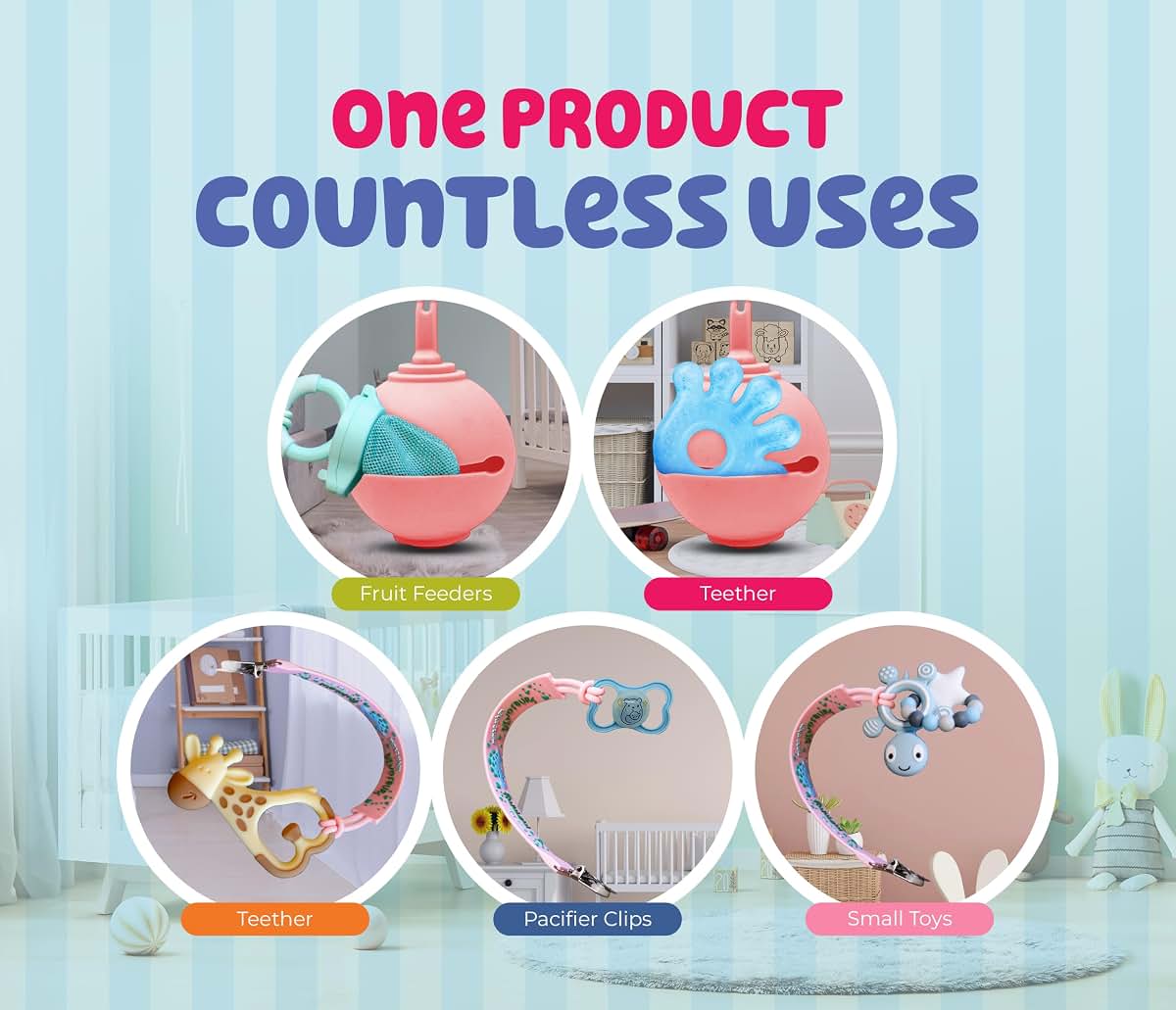 BABY AMY 2-Pack Pacifier Clip Set for Baby Girls – Silicone Pacifier Clips + Holder Case | Keep Pacifier Clean & Within (photo 2)
