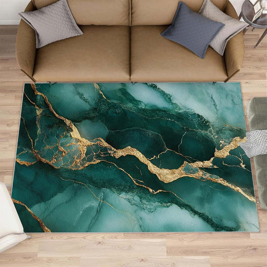 HYGIUID Marble Rugs for Boys Room, Gilded Marble Area Rug - 4x5, Dark Green Stone Outdoor Rug, Washable & Non Slip
