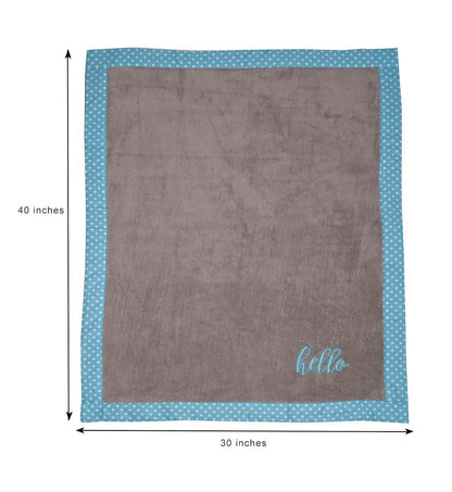 Bacati Love Hello Embroidered Plush Blanket, Black/Turquoise (photo 4)