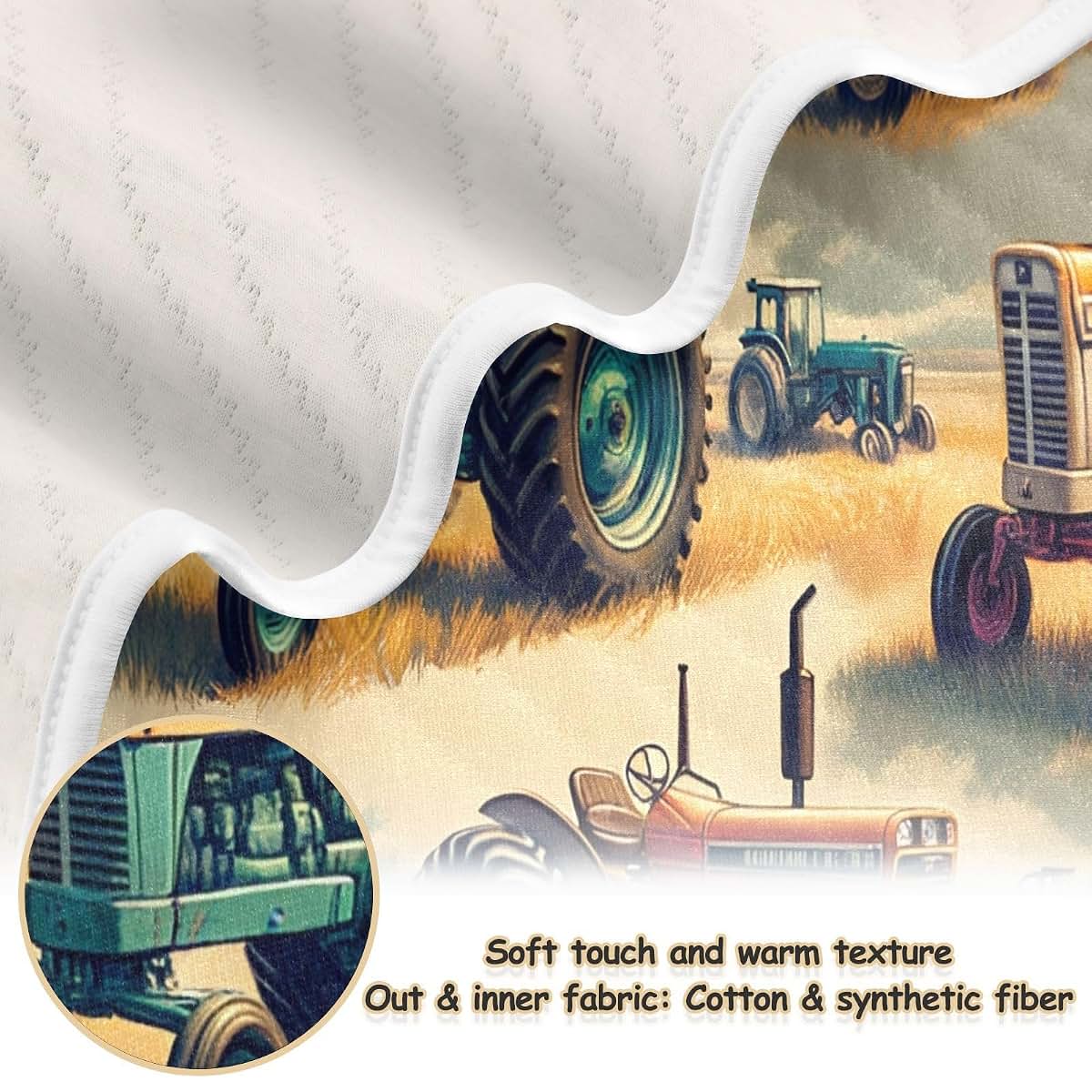 Nesatuwa Vintage Farm Tractors Cotton Muslin Blanket