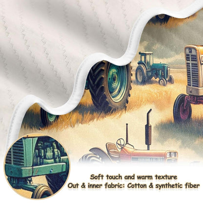 Nesatuwa Vintage Farm Tractors Cotton Muslin Blanket