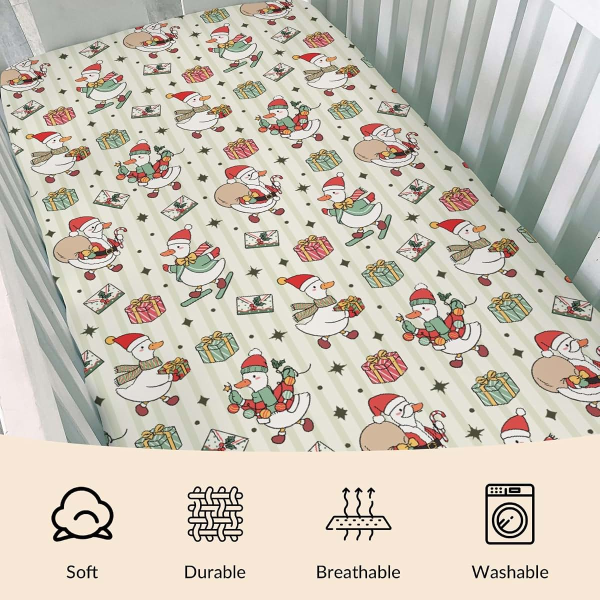 Cstdyfrv Christmas Geese Santa Fitted Crib Mattress Sheet (photo 3)