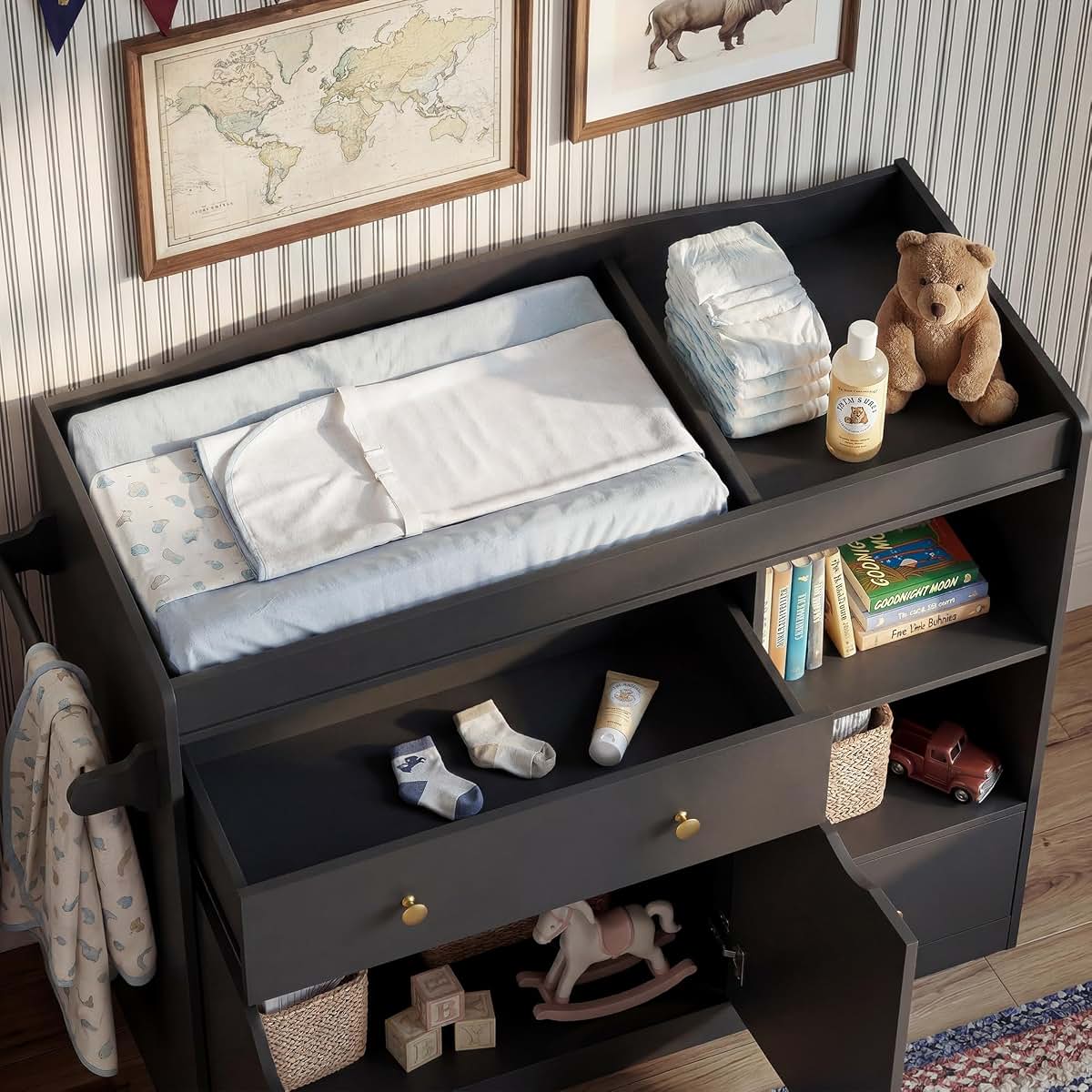 Yinghuo Furniture Baby Dresser with Changing Table Top, Baby Changing Table Dresser with Cabinet, 2 Drawers and 2-Tier (photo 4)