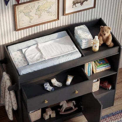 Yinghuo Furniture Baby Dresser with Changing Table Top, Baby Changing Table Dresser with Cabinet, 2 Drawers and 2-Tier (photo 4)