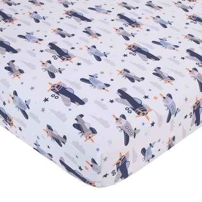 Little Love by NoJo Soar High Little One Fitted Crib Sheet with Airplane Print