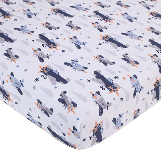 Little Love by NoJo Soar High Little One Fitted Crib Sheet with Airplane Print