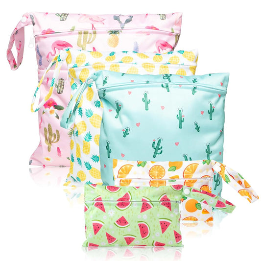 R Horse 5 Pcs Waterproof Reusable Diaper Baby Cloth Wet Dry Bags with 2 Zippered Pockets