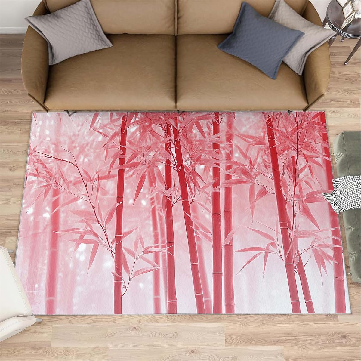 HYGIUID Pink Bamboo Grove Area Rugs 4x5 - Bamboos Forest Rug for Entryway, Plants Washable Entry Way Rugs Kids Carpet