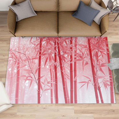 HYGIUID Pink Bamboo Grove Area Rugs 4x5 - Bamboos Forest Rug for Entryway, Plants Washable Entry Way Rugs Kids Carpet
