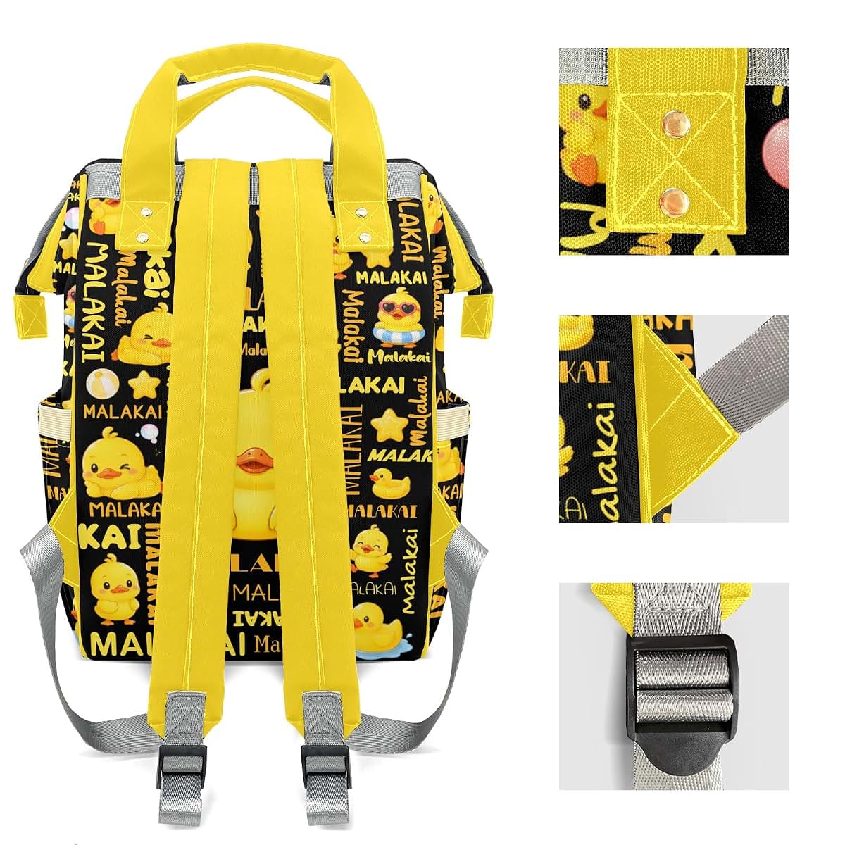 YallLocoMo Custom Name Diaper Bag Backpack Gift Duck Multifunction Travel Backpack Nappy Bag Daypack for Mom Dad Boy (photo 4)