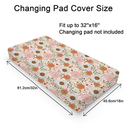 Hwmmbh Retro Boho Floral Changing Pad Cover