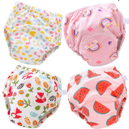 Tiger007 4 Pack Baby Toddler Potty Training Pants Layered Cotton Training Underwear for Toddlers Girls Boys (12-18