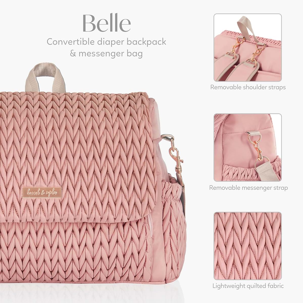 Hannah & Sophia Belle Convertible Baby Diaper Backpack In Pink (photo 3)