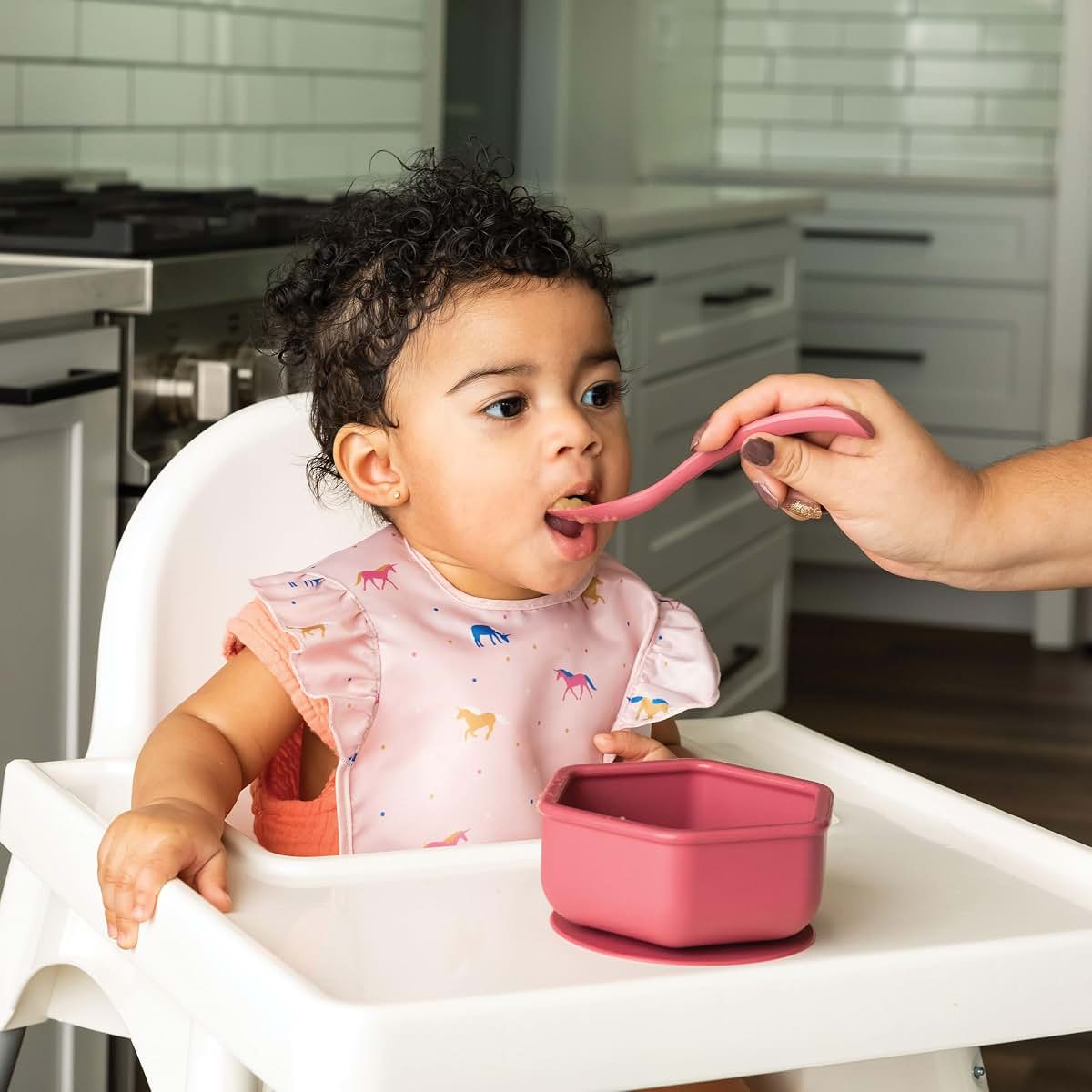 Tiny Twinkle Silicone Suction Bowl with Lid 13oz Burgundy