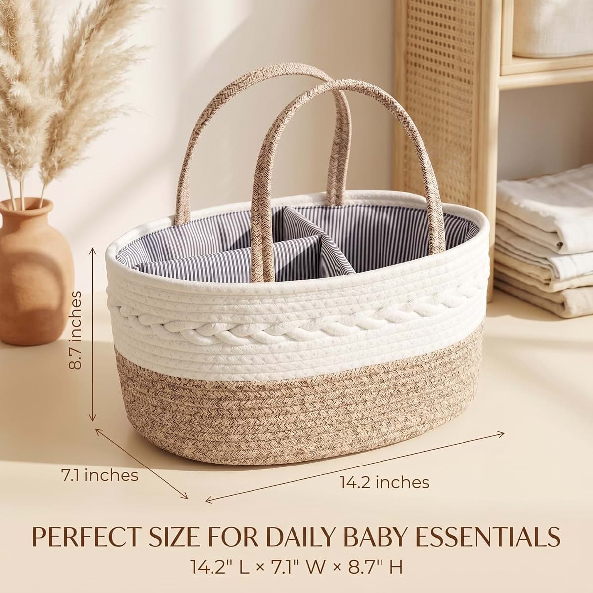 WeaveDecor Baby Diaper Caddy Organizer with Removable Compartments, 14.2"L x 7"W x 8.7"H, 100% Handmade Woven Cotton (photo 4)