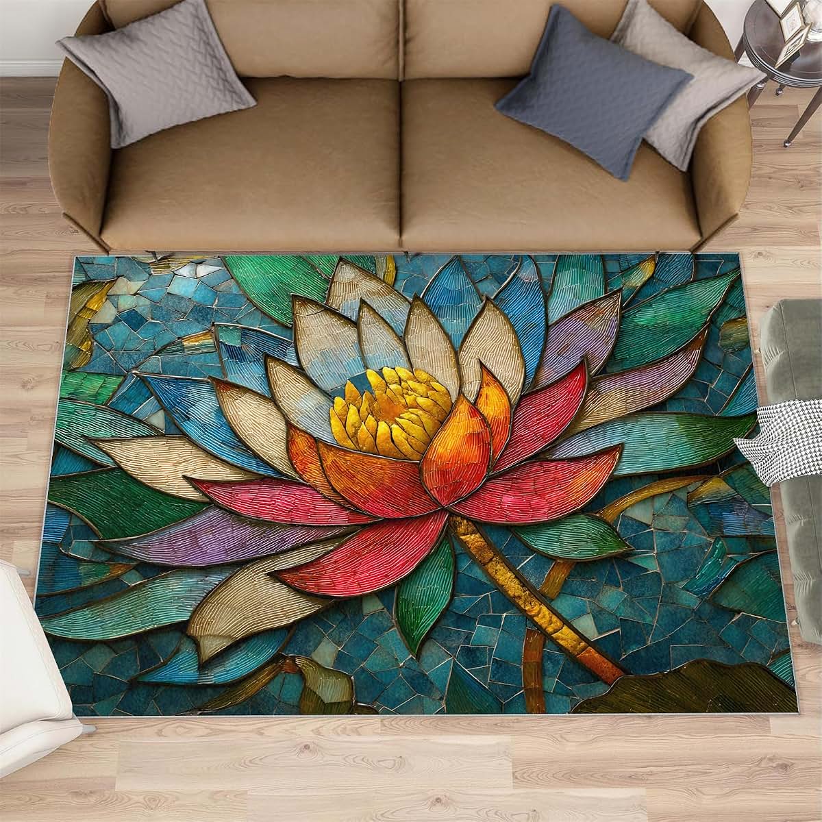 HYGIUID Floral Relief Area Rug 5x6 - Low Pile Rectangular Floor Decor