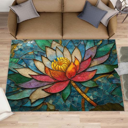 HYGIUID Floral Relief Area Rug 5x6 - Low Pile Rectangular Floor Decor