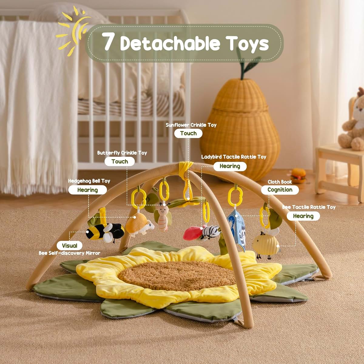 Robotime Baby Play Gym with 7 Sensory Toys for Infants