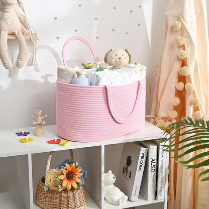 Cotton Rope Diaper Caddy Organizer Basket for Nursery & Car