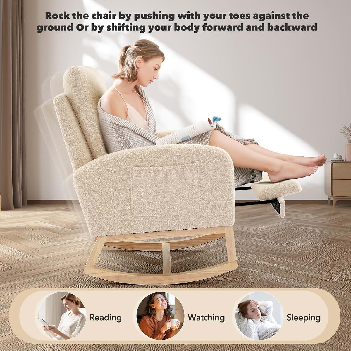 Takywep Modern Nursery Rocking Chair with Footrest and Side Pocket (photo 4)