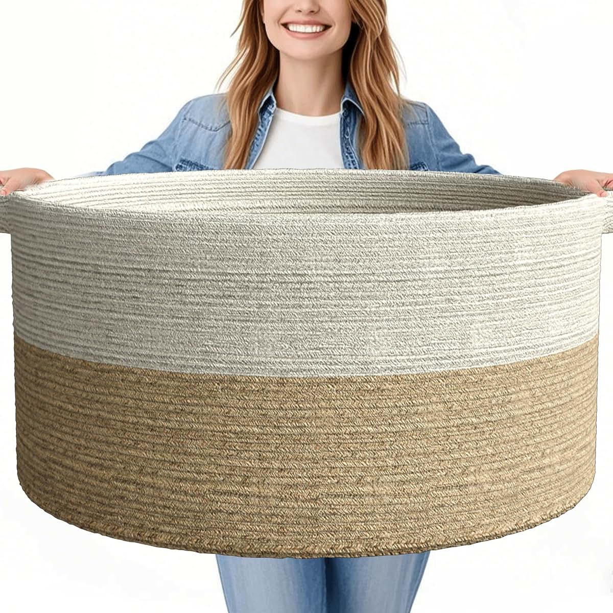 GOPAS Extra Large Blanket Basket, 25" x 16"