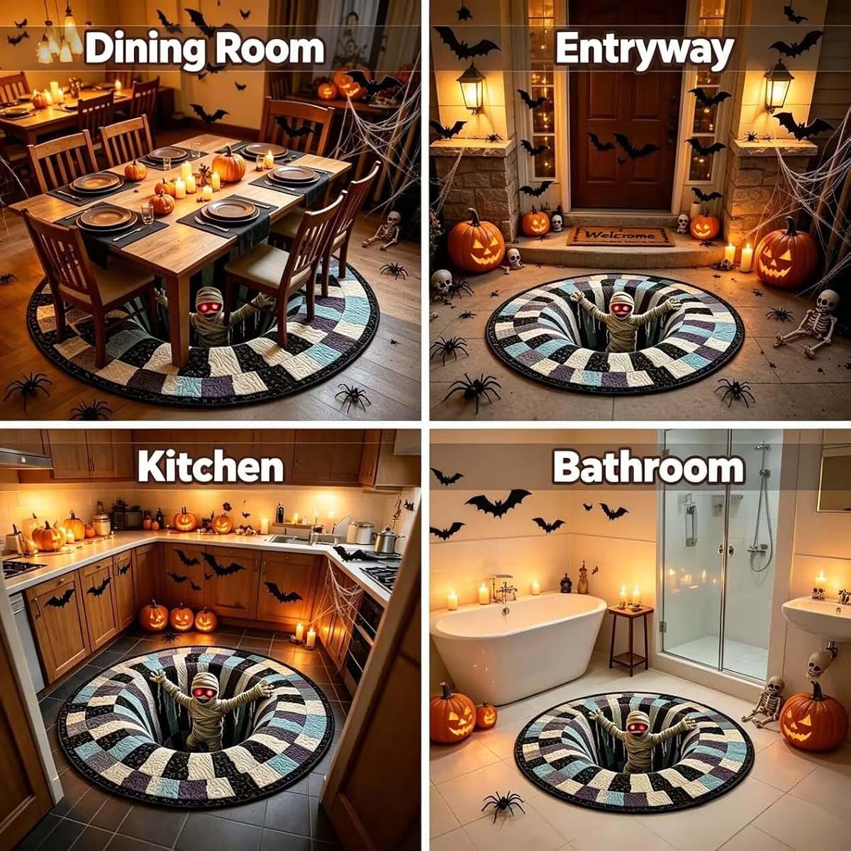 Cheuinr 3D Halloween Vortex Area Rugs Optical Illusion Mummy Doormat (photo 4)