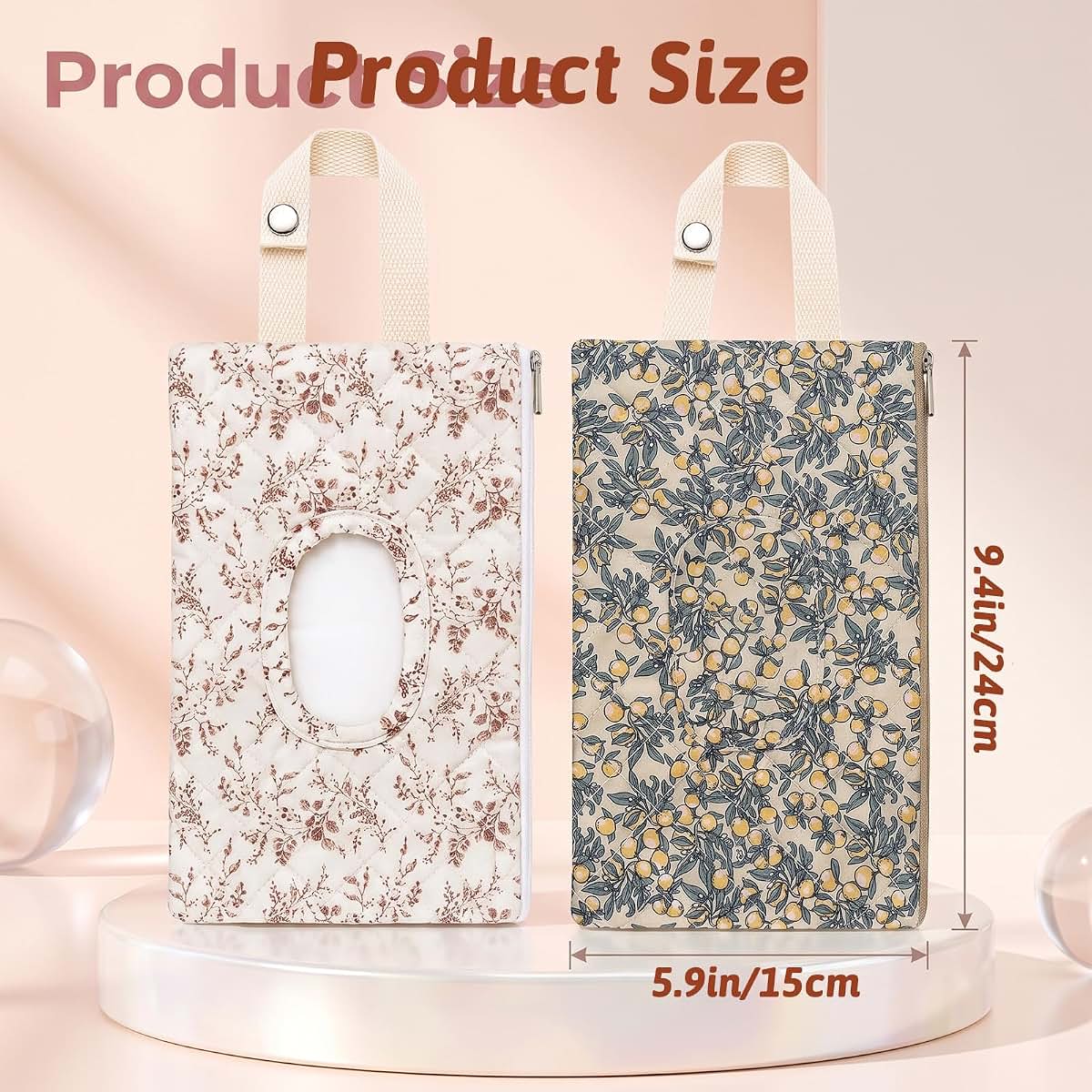 Hadnves 2 Pcs Quilted Diaper Wipes Pouch Hanging Stroller Floral Wet Bag (photo 2)